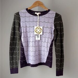 Etcetera Cashmere Blend Sweater XS Purple Green NWT $238 Colorblock Soft Knit